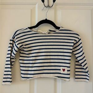 Babe And Tess Italy Cotton  Long Sleeve Striped Blue Size 5